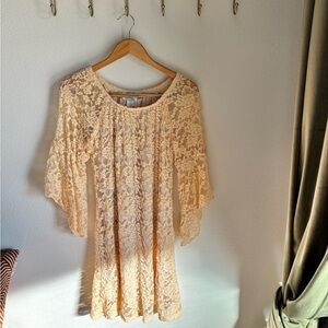 Vintage Boho Jody California Lace Mini Dress with Waterfall Sleeves in size M